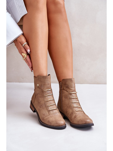 Insulated women's ankle boots on a flat heel gold labise