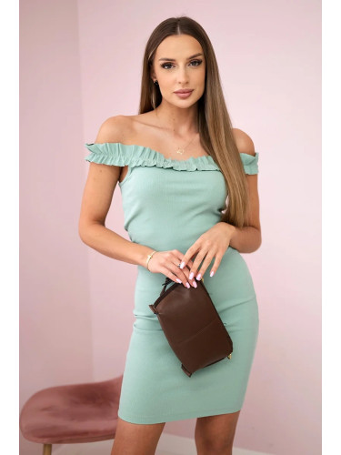 Shoulder dress with frills dark mint