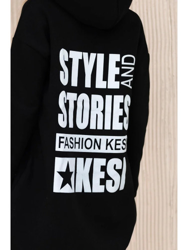 Reinforced sweatshirt with long back and hood black