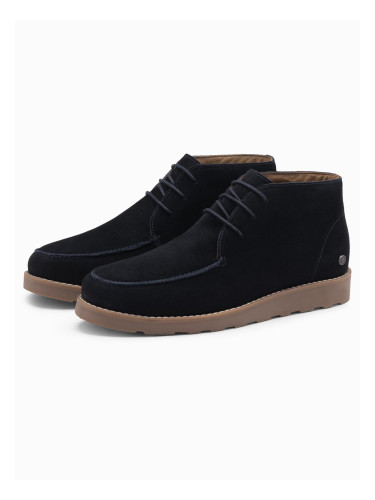 Ombre Men's suede ankle boots with thick sole - navy blue