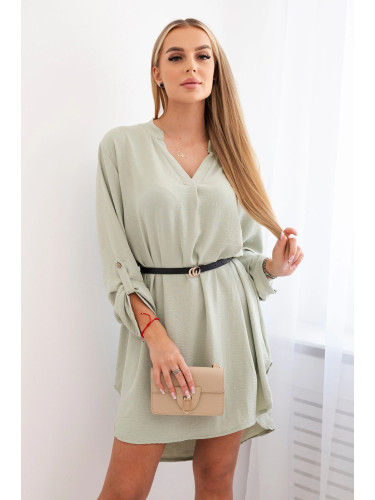 Women's dress with a longer back and belt - dark mint