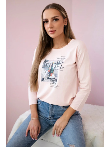 Blouse with Star Style print in powder pink