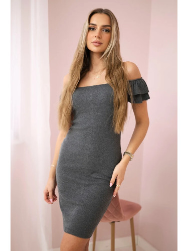 Ribbed dress with graphite pleats