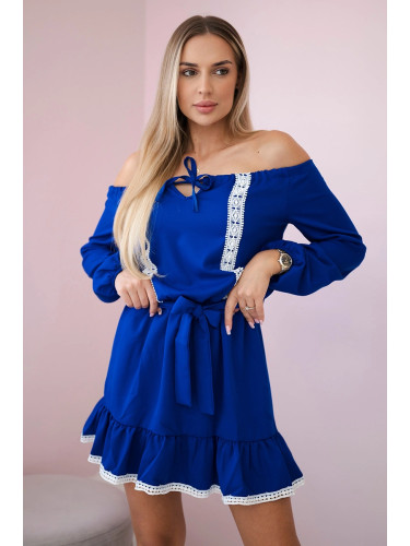 Shoulder and lace purple-blue dress