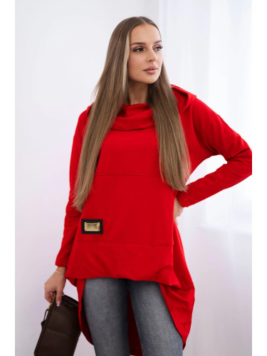 Long back sweatshirt with hood red