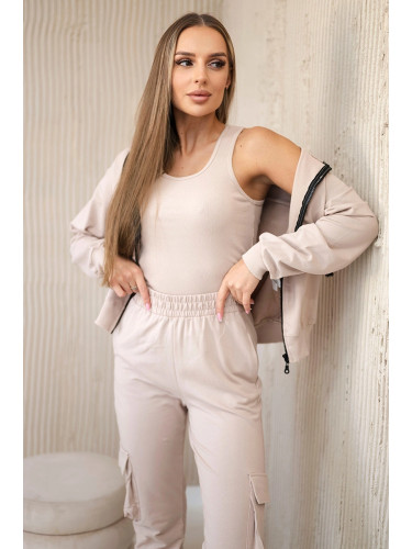 Set 3in1 sweatshirt + top + trousers light beige
