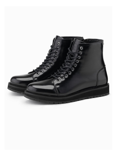 Ombre Men's high top shoes in shiny eco leather - black