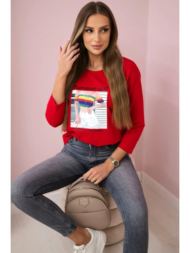 Blouse with Summer Girl print red