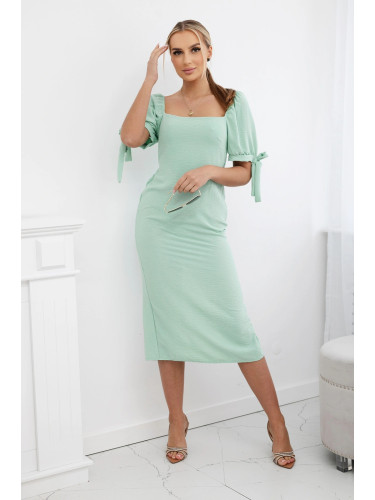 Women's dress gathered at the back with tied sleeves - mint