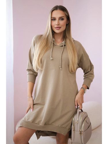 Dress with a hood and a longer rear camel