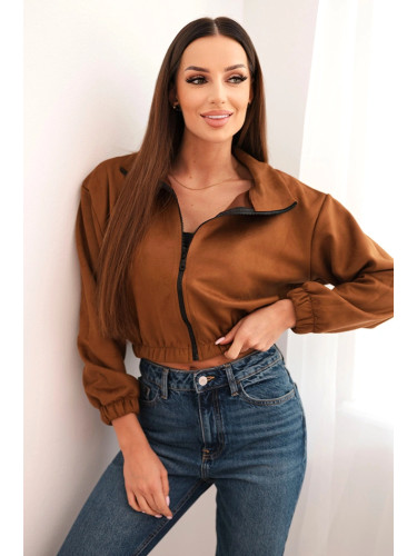 Suede zip-up sweatshirt Camel