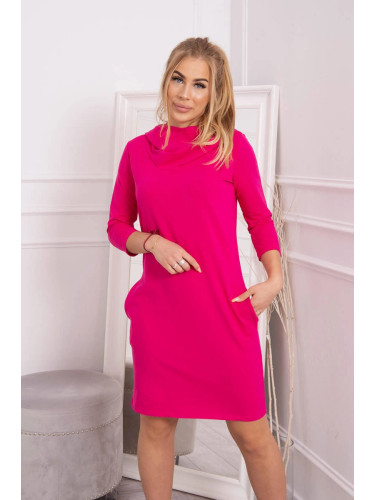 Dress with hood and fuchsia-colored pockets