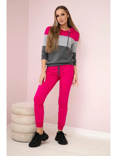 Set with colorful stripes fuchsia+gray