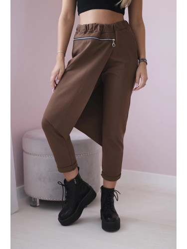 Kesi Włoski Punto Milano Winter trousers with a decorative zipper brown