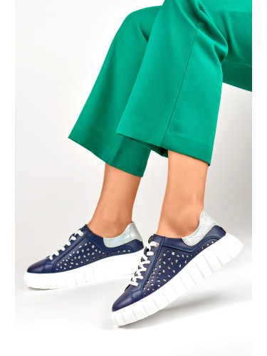 primohurt Granatowe buty sportowe damskie ze skóry naturalnej