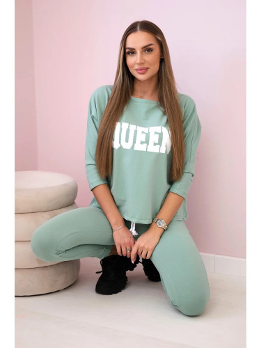 Set with Queen dark mint print