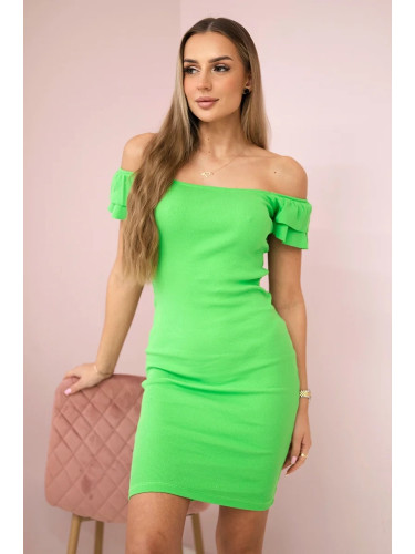 Ribbed dress with pleats light green