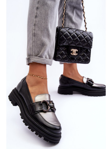 Laura Messi Дамски кожени мокасини с плосък ток Черни Elkiza