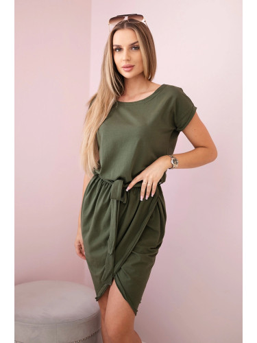 Tied dress with a clutch bottom in khaki color