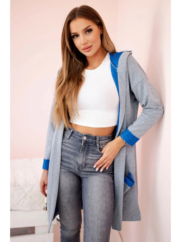 Two-tone cape with hood purple-blue+gray