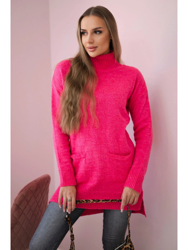 Pink sweater with stand-up collar
