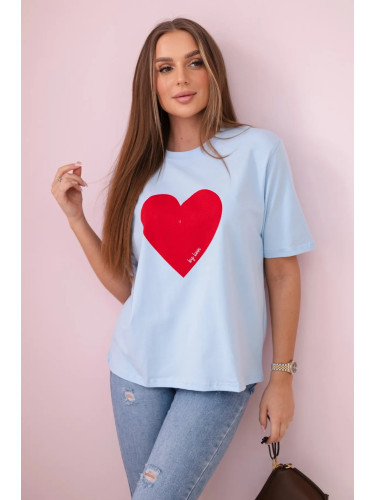 Cotton blouse with blue heart print