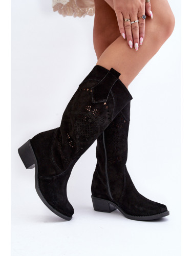 Zazoo 4043 Черни велурени ботуши на нисък ток