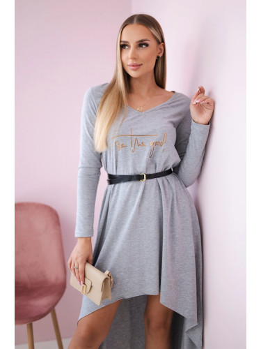 Dress with decorative belt and gray inscription