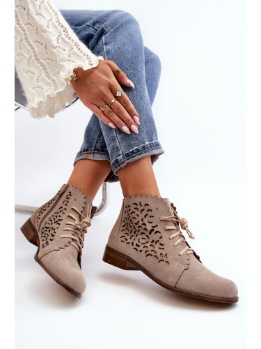 Дамски ажурни боти с връзки Zazoo 2871 Бежови