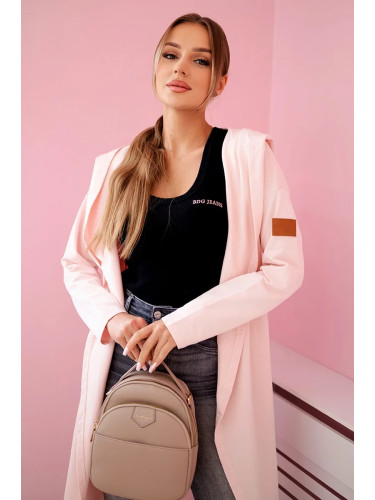 Long hooded cardigan light powder pink