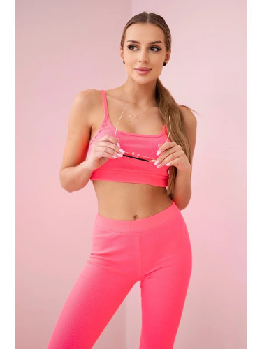 Striped top set with blouse pink neon