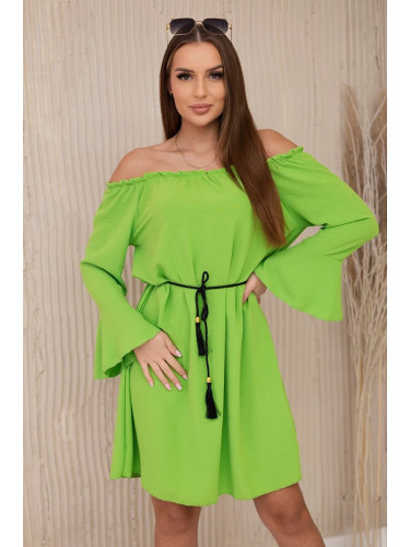 Dress with a drawstring at the waist in light green colour