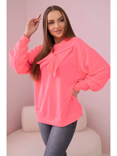 Pink Neon Cotton Blouse with Bow