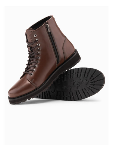 Ombre Men's shoes with high upper in glossy eco leather - dark brown