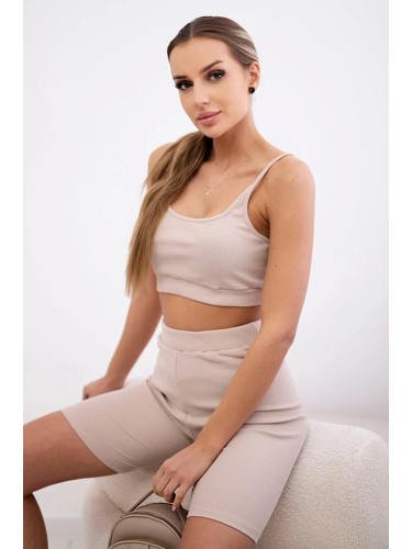 Set of beige high-waisted trousers