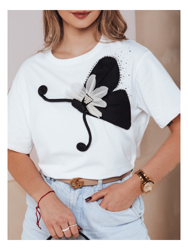 Дамска тениска с перлена декорация, бяла