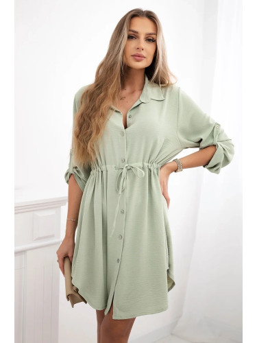 Women's dress with buttons and waist ties - dark mint