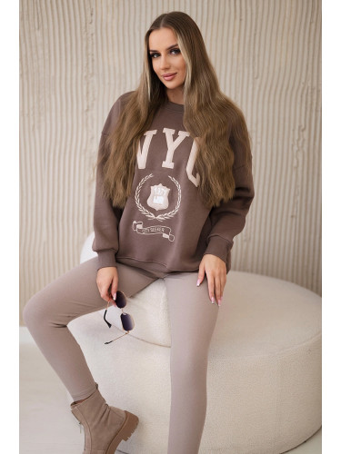 Cotton set of insulated sweatshirt + leggings brown