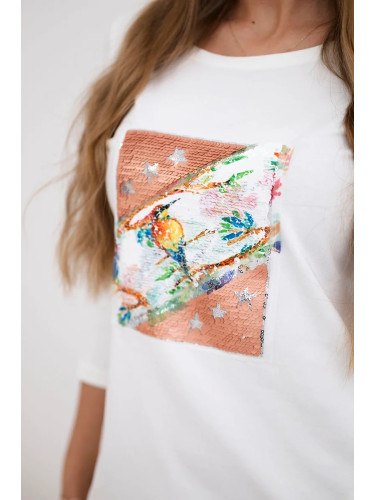 Dress with 3D Bird ecru graphics