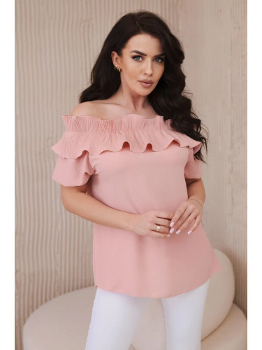 Spanish blouse with decorative ruffle powder pink