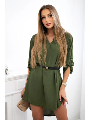 Włoski Dress with longer back and belt khaki