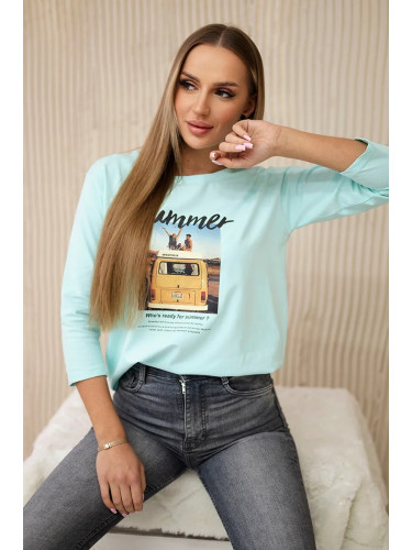 Blouse with Summer car mint print