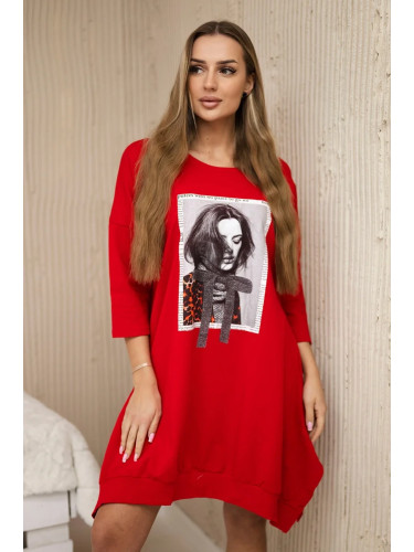 Dress with print and flared bottom red