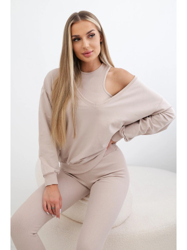 3-piece set sweatshirt + top + leggings beige