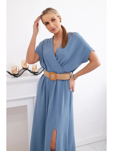 Kesi Włoski Long dress with a decorative belt denim