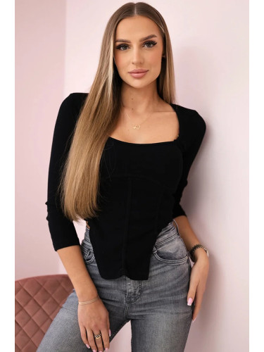 Ribbed blouse with neckline black