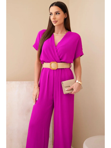 Kesi Włoski Overalls with a decorative belt at the waist purple