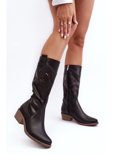 PA2 Кожени ботуши с дантелена шарка Black Sierra