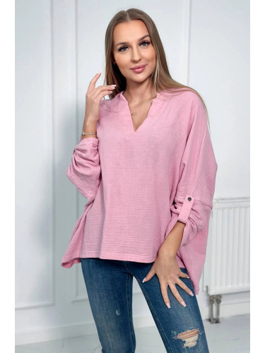 Cotton blouse with rolled up sleeves in light pink color