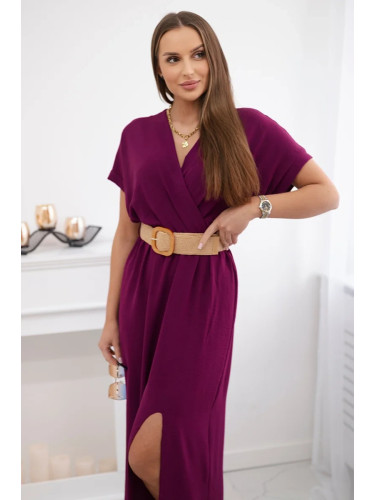 Kesi Włoski Long dress with a decorative belt plum